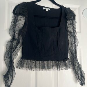 Topshop Black Ruffle Sleeve Blouse